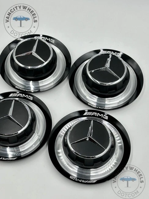4pcs Mercedes Benz GT63 S63 SL63 GLS63 E63 AMG Silver Black Wheel Center Hub Cap - Image 1 of 4