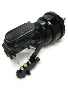 7" Dual BLACK Universal Power Brake Booster Milled Master Cylinder Disc Drum Kit - Picture 1 of 9