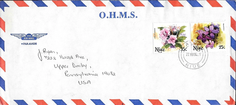 NIU27) NIUE 1984 O.H.M.S Flowers - Rose Of Sharon & Frangipani - Image 1 of 1