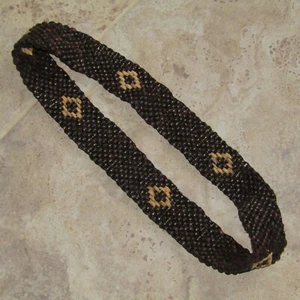 Dark brown cream diamond pattern reversible stretch wooden beads belt waistband - Picture 1 of 4