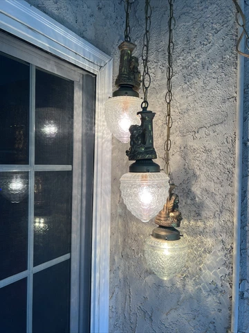 HOLLYWOOD REGENCY ANGEL, CHERUB HANGING PENDANT LAMPS 3 TIER GLASS SHADES Cover