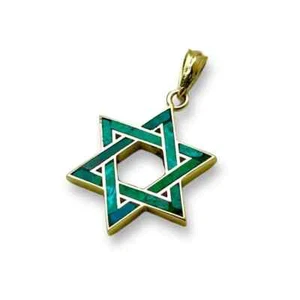 Colgante Estrella de David de Piedra Eilat Verde Israelí 18 mm en Oro 14K Dije Judío - Imagen 1 de 12