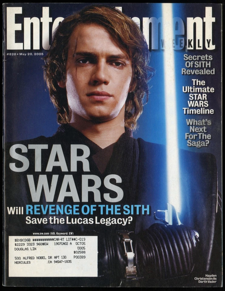 MAY 20 2005 ENTERTAINMENT WEEKLY, HAYDEN CHRISTENSEN, VADER, STAR WARS ROTS Foto 1 de 1