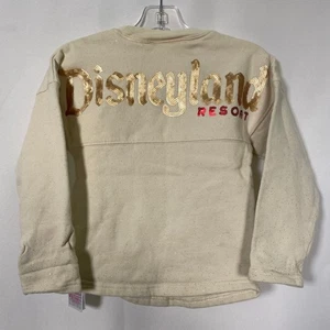 Disneyland Spirit Jersey Mickey Mouse Sequin Holiday Beige Sweatshirt Youth XS - Picture 1 of 6