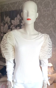 RIVER ISLAND Berlin Doll Cream Puff Sleeve Long Sleeve Top [14 P] - Picture 1 of 4