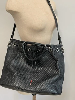 CHRISTIAN LOUBOUTIN Pebbled Calfskin Spiked Dompteuse Bucket Bag Black - Image 1 of 4