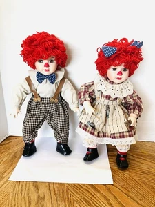 Raggedy Ann & Andy Seymour Mann Porcelain Dolls 14in Read Connoisseur Collection - Picture 1 of 11