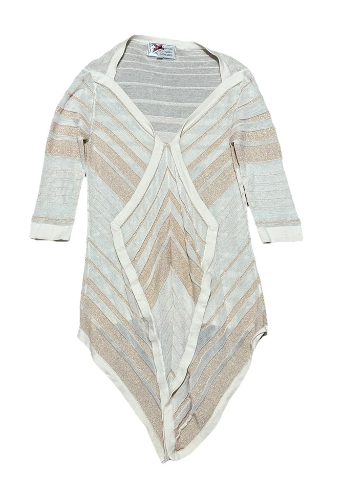 Cárdigan Suéter Y2K Yoana Baraschi Marfil y Dorado Cascada Talla Mediana Rayas 3/4 Foto 1 de 4