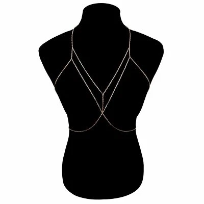 Mujeres Sujetador Cintura Vientre Cruzado Cuerpo Cadena Arnés Collar Playa Bikini Joyería Foto 1 de 4