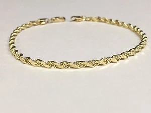 14k Solid Yellow Gold Diamond Cut Rope Chain Bracelet 8" 2.5 mm 3 grams - Picture 1 of 12