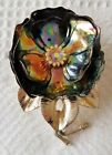 Brooch ~ Flower (Anemone?) ~ Iridescent Blues ~ Gold Tone ~ Vintage ~ Large