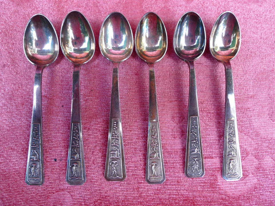 6 cucharas decorativas antiguas con clase__Vietnam__900 plateadas__decoradas Foto 1 de 1