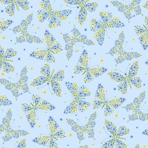 Be Kind Sky Floral ButterfliesTimeless Treasures BTY 44" Wide - Picture 1 of 2