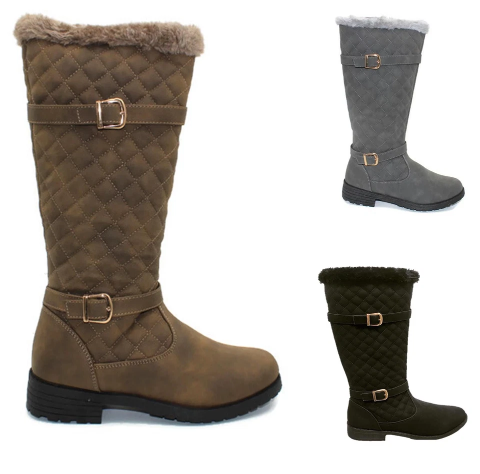 CORE COLLECTION Stivali donna donna metà polpaccio fibbia pelliccia sintetica caldi invernali scarpe tacco basso blocco