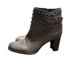 Stuart Weitzman Green Leather Studded  Heeled Ankle Boots Womens Size 7M - Picture 1 of 8