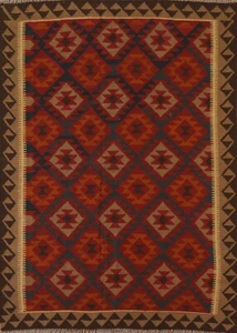 Warm Color Southwestern Kilim Area Rug 5x7 Flat-woven Wool - Picture 1 of 11