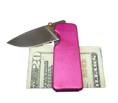 Magenta Money Clip Folding Pocket Knife Honed Blade Thumb Stud Lock 2.5" Closed - Image 1 of 4