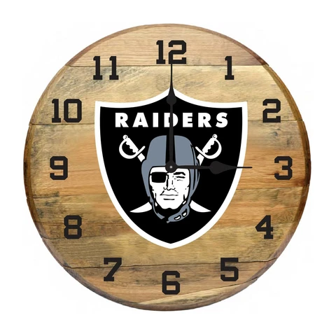 LAS VEGAS RAIDERS AUTHENTIC OAK BARREL 21" CLOCK Cover