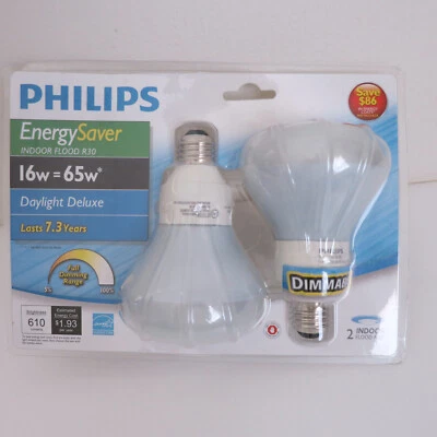 2 Philips Bulbs  16W=65W  Daylight deluxe Last 7.3 Years! Energy Saver! - Image 1 of 2