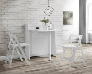 White Stowaway Dining Table & 2 Chairs W80cm x D27 x H90cm HELSINKI - Picture 1 of 8