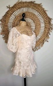 Saige + Paige Clarissa Lace Champagne Mini Puff Sleev Dress BNWT Size 12 Gypsy - Picture 1 of 11