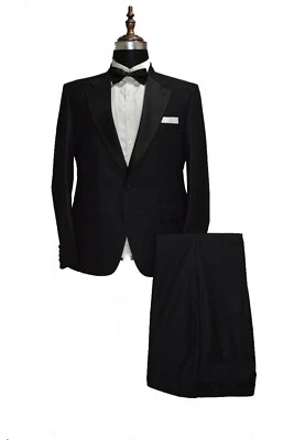 Hombres Trajes Negros Diseñador Novios Boda Elegante Cena Esmoquin Trajes (Abrigo + Pantalón) Foto 1 de 3