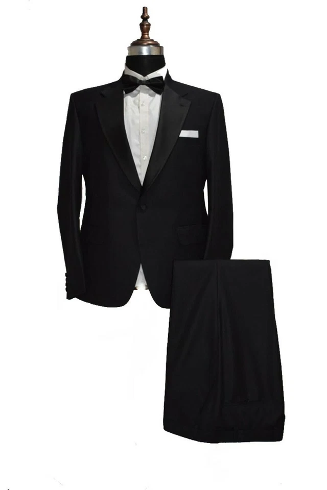 Hombres Trajes Negros Diseñador Novios Boda Elegante Cena Esmoquin Trajes (Abrigo + Pantalón) Foto 1 de 3