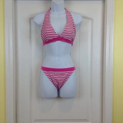 Bikini Isaac Mizrahi Talla Pequeña Rosa Blanco Rayas Halter Talla Mediana Inferior  Foto 1 de 4