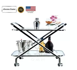 Carro de barra de cena café té forma moderna fondo de vidrio marco cromado duradero - Imagen 1 de 12