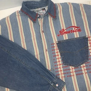 Perry Ellis Mens Size 2XL Western Snap Up Shirt Long Sleeves “America” Logo VTG - Picture 1 of 7