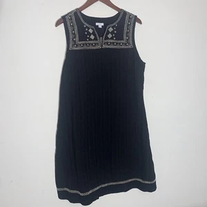 Abito donna J Jill grande nero ricamato cotone senza maniche lunghezza ginocchio nuovo con etichetta - Foto 1 di 6