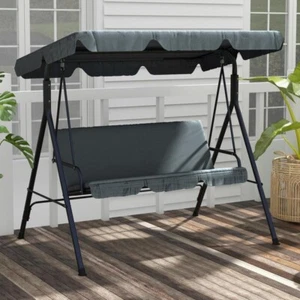 3-Seater Garden Swing Chair Grey w/ Canopy, Waterproof, Outdoor Bench Seat - Picture 1 of 5
