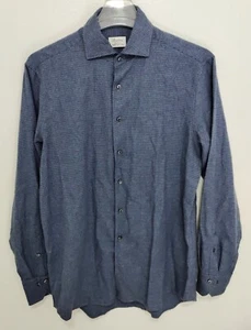 STENSTROMS FITTED BODY TWO FOLD SUPER COTTON BLUE CHECK BTN DWN DRESS SHIRT (L) - Picture 1 of 6