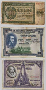 LOTE DE BILLETES DE 100 PESETAS AÑOS 1925, 1928 (MADRID) Y 1936 (BURGOS) ESPAÑA - Imagen 1 de 7