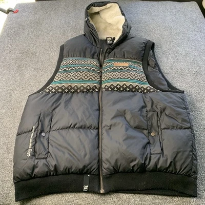 Vintage Y2K LRG Lifted Research Group Hooded Puffer Vest Mens 4XL Black Aztec - Image 1 of 4
