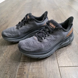 Hoka Shoes Womens Size 8b Black Gray One One Clifton 8 Running Athletic Sneakers - Picture 1 of 16