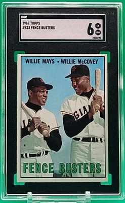 1967 Topps #423 "Fence Busters" WILLIE MAYS/WILLIE MCCOVEY SGC 6 EXMT HOF Giants - Image 1 of 2