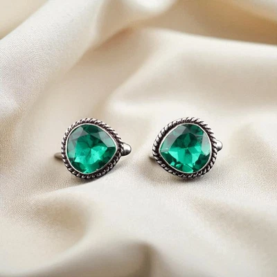 Chrome Diopside Gemstone 925 Sterling Silver Jewelry Men's Suit Cufflinks 0.62" - Image 1 of 4