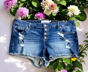 Pantalones Cortos de Jean Torrid Distressed Botón Mosca Talla 20 Azul Oscuro Lavado Deshilachado Elástico - Imagen 1 de 6