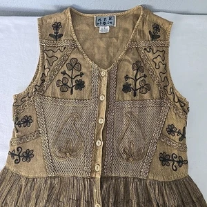 MPH Maxikleid mit durchgehendem Knopf bestickt S braun Boho erdig Fee Grunge - Bild 1 von 9