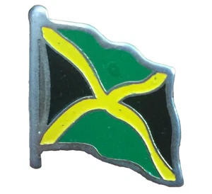 JAMAICA FLAG PIN PUSHBACK METAL GREEN YELLOW BLACK 3/4" - Picture 1 of 5