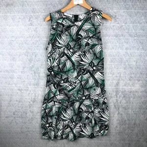 MANGO Robe Droite Femme EU S Noir/Vert Palmier Sans Manches Été Col Rond Enfiler - Imagen 1 de 9