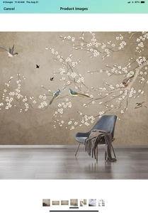 BORMIA CHINOISERIE WALLPAPER PLUM FLOWERS AND BIRDS 195” X 120” Not Peel & Stick - Picture 1 of 5