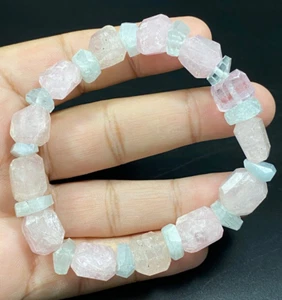 Handmade top quality Aquamarine and pink Morganite beryl facet beading bracelet - Picture 1 of 5