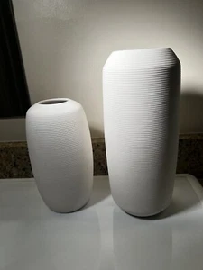 White Ceramic Matte Vase Set 2 for Home Decor, Minimalist Art Decorative - Picture 1 of 11
