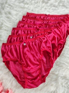 7 Red Nylon Bikini Light Panties Underwear Women Silky Soft Briefs Hip32"-38" L - Picture 1 of 10