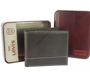 Autentico Levi's Pelle Portafoglio Marrone Bi Piega Protezione Rfid Finestra Id - Picture 1 of 8