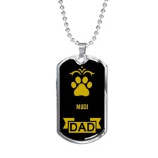Mudi Dad Dog Necklace Stainless Steel or 18k Gold Dog Tag W 24" Dog Owner Lover