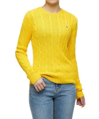 Suéter Polo Ralph Lauren Genuino con Cable Tejido Algodón Cuello Redondo - Amarillo Foto 1 de 4