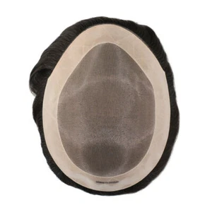 Mens Human Hair Replacement System Hairpiece Fine Mono Poly Skin Gent Toupee6x8 - Picture 1 of 6